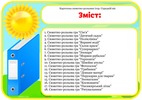 Картотека сюжетно-рольових ігор Середній вік